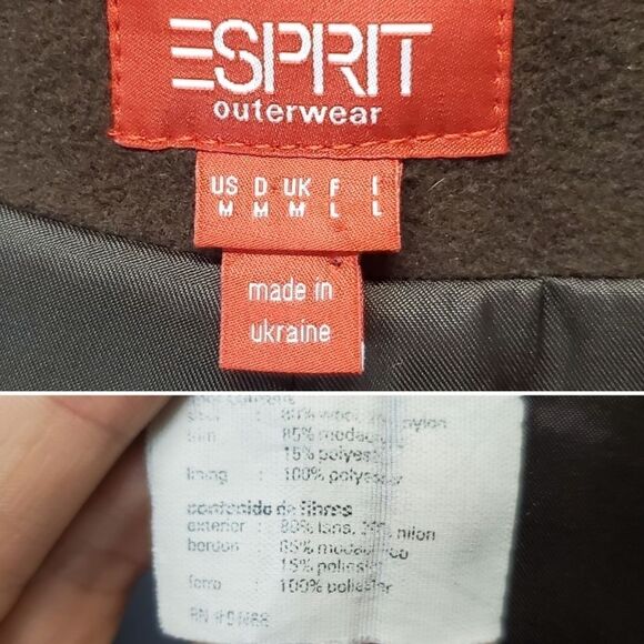 Vintage 90s y2k Esprit Chocolate Brown Wool Blend Faux Fur Midi Trench Coat Md - Picture 5 of 7